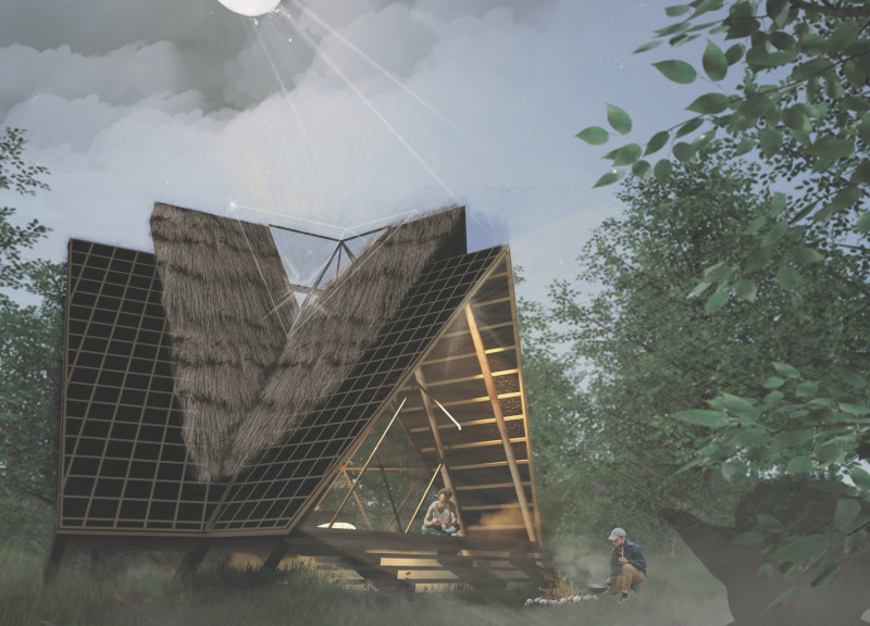 Bamboo Framework and Thatched Roof Create Harmonious Community Space