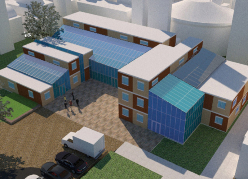Rammed Earth Walls and Greenhouses Integrated Within Shipping Container Housing