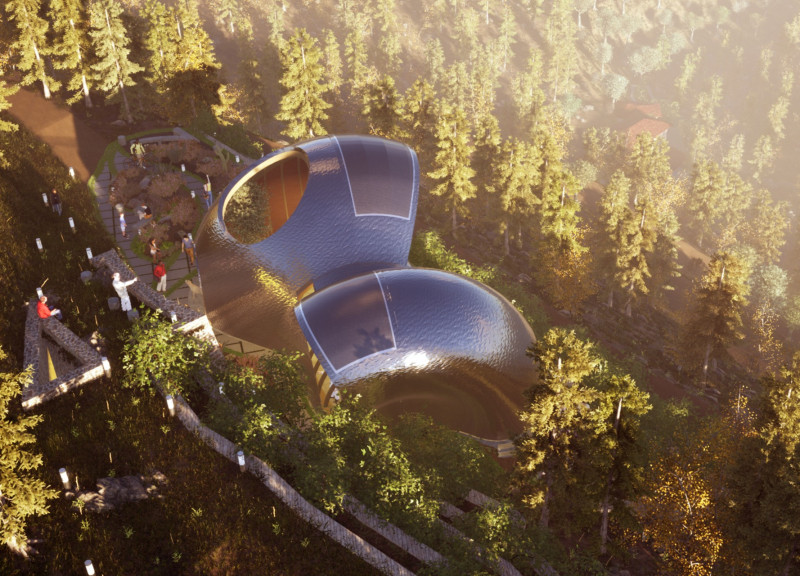 Cocoon-Shaped Retreat of Cross-Laminated Timber Panels Surrounded by Natural Landscape