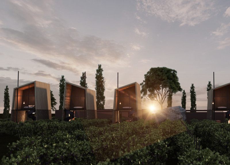 Charred Wood Shingles and Natural Stone Homes Nestled in Vineyard Landscapes