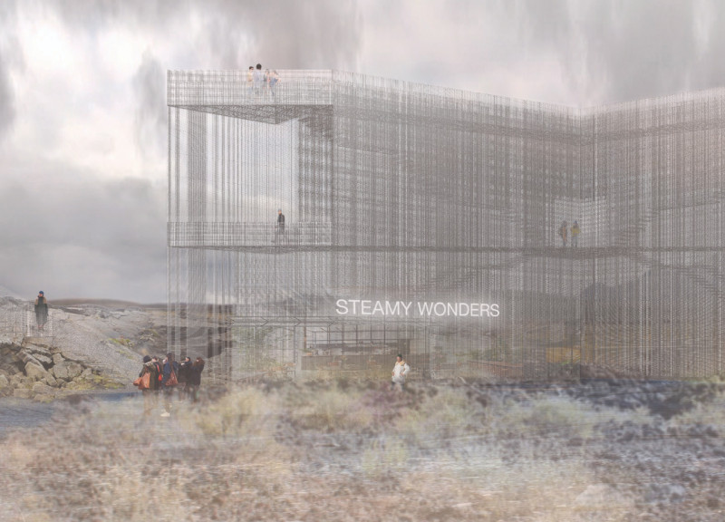 Geothermal Pavilions Crafted with Galvanized Metal and Natural Stone for Enhanced Community Engagement