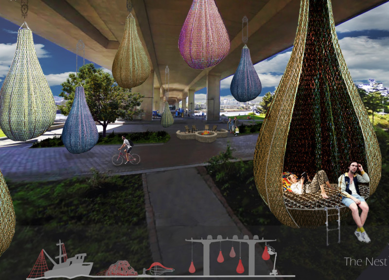 Suspended Living Pods Crafted From Recycled Nets and Steel Hooks Transform Urban Homelessness Solutions  