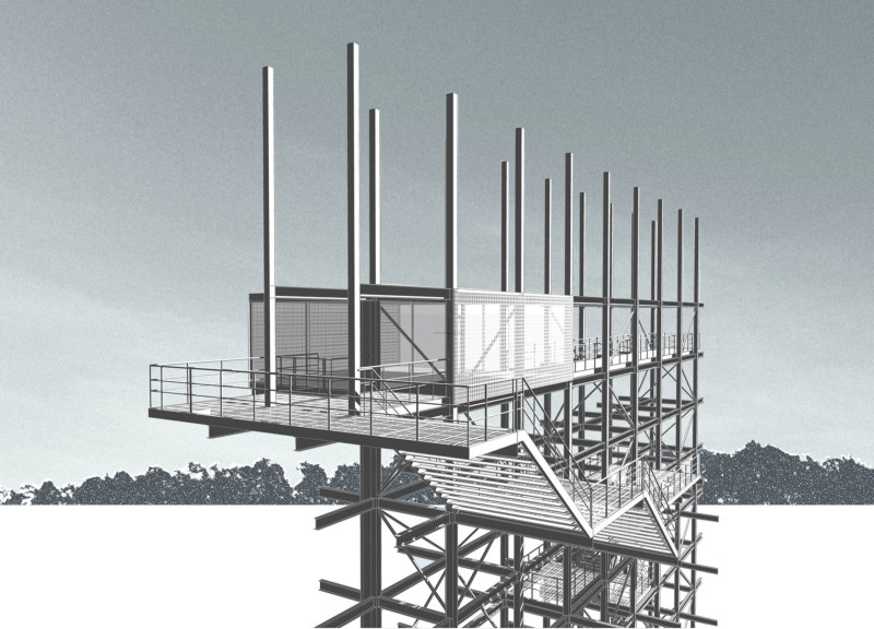 Charred Wood Aesthetic Meets Steel Structure in a Multifunctional Observation Space