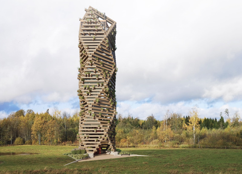 Observation Tower Embracing Biodiversity with a Hexagonal Timber Structure and Steel Base  