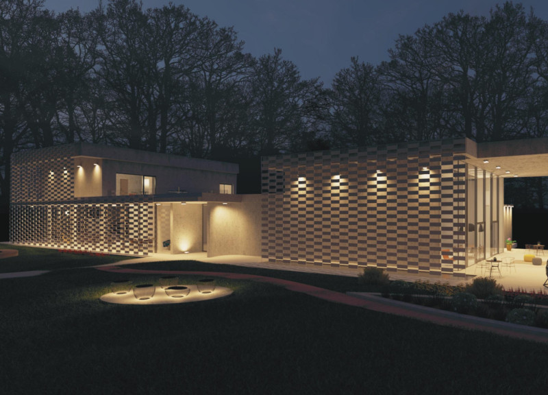 Charred Wooden Fins and Natural Wood Accents in Thoughtful Care Facility Design