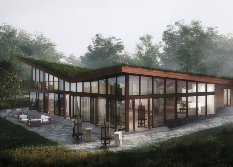 Rammed Earth and Recycled Wood Create a Sustainable Artist Retreat Overlooking Cernostes Lake