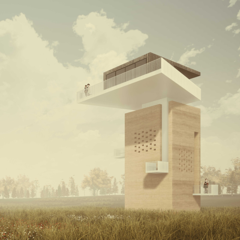 Cantilevered Viewing Experience Utilizing Sustainable Wood and Earth Materials  