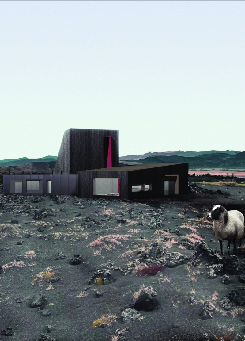 Charred Wood Cladding Nestled Within Volcanic Vistas Housing a Community Café
