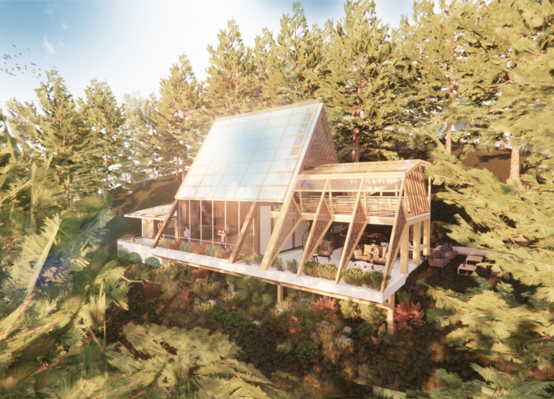 Charred Wooden Shingles and Cross-Laminated Timber Define A Sustainable Community Space