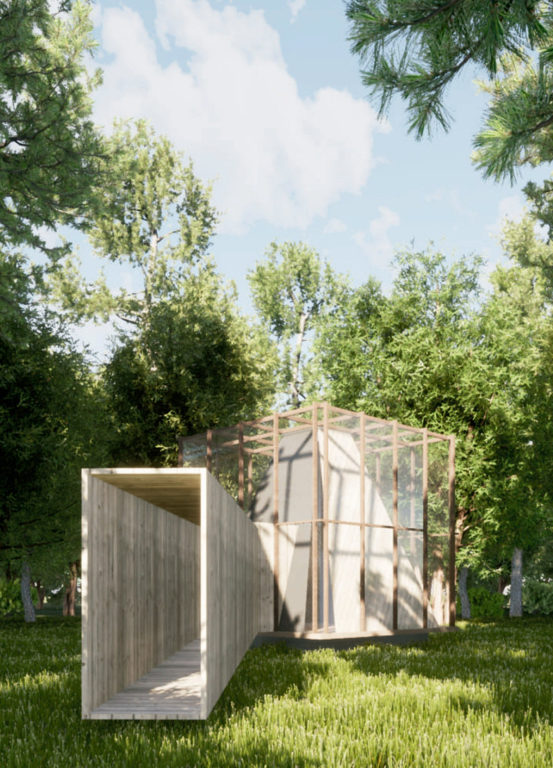 Translucent Glass Retreat Framed by Radiata Pine and Enhanced by Open Roof Design