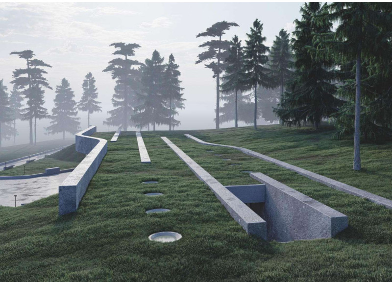 Charred Timber Canopy Nestled Within a Forest Landscape for Reflective Remembrance