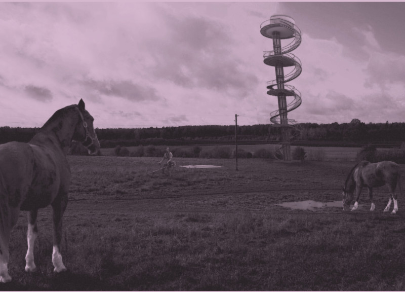 Spiral Observation Tower Crafted with Steel and Curved Glass in a Natural Landscape