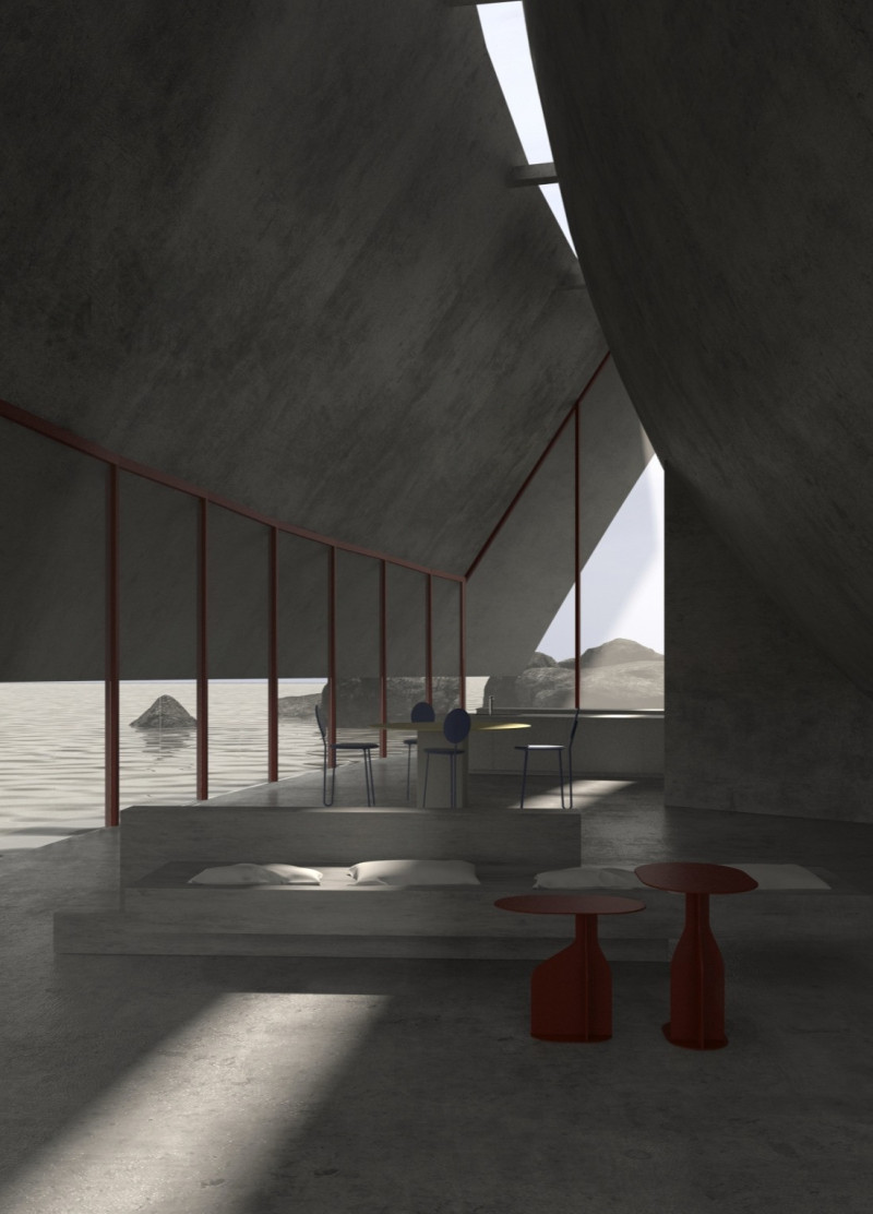 Curvilinear Concrete Sanctuary Enhanced by Natural Light and Textural Wood Elements