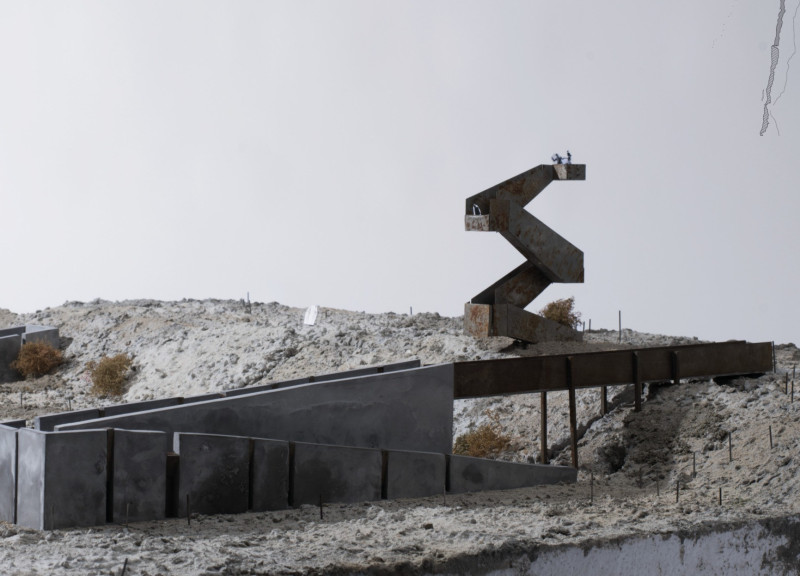 Ziggurat Formed Lookout With Basalt and Reinforced Concrete Integrating Geological Exploration