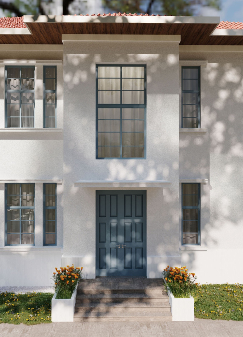 Blue Framed Structure With Plaster Facade Emphasizing Equestrian Culture In A Sustainable Setting