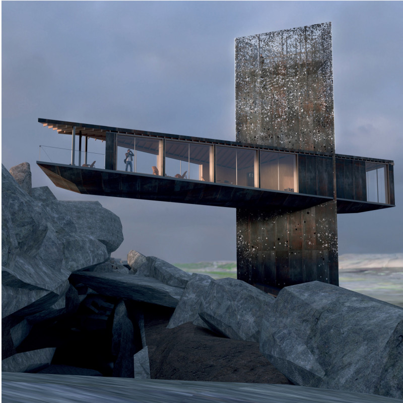 Cor-Ten Steel Observation Tower Seamlessly Integrating With Volcanic Landscape  
