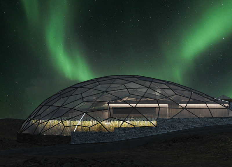 Dome-Shaped Structure Featuring Hydroponic Systems and Triple-Glazed Glass in Iceland’s Natural Landscape