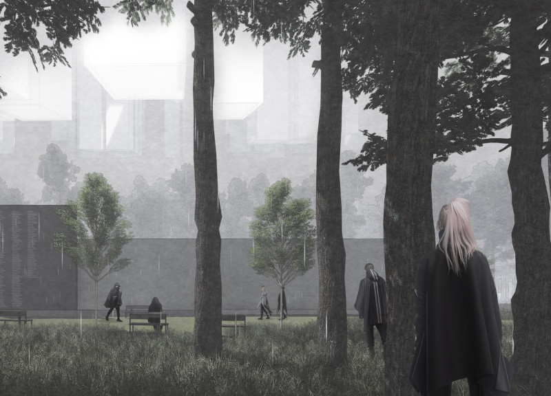 Concrete Column Integrating Nature and Digital Interaction Within a Latvian Memorial Space