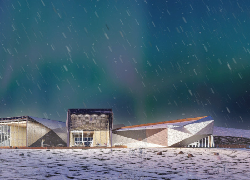 Crystalline Structure with Corrugated Metal and Timber Panels Supporting Community Engagement  