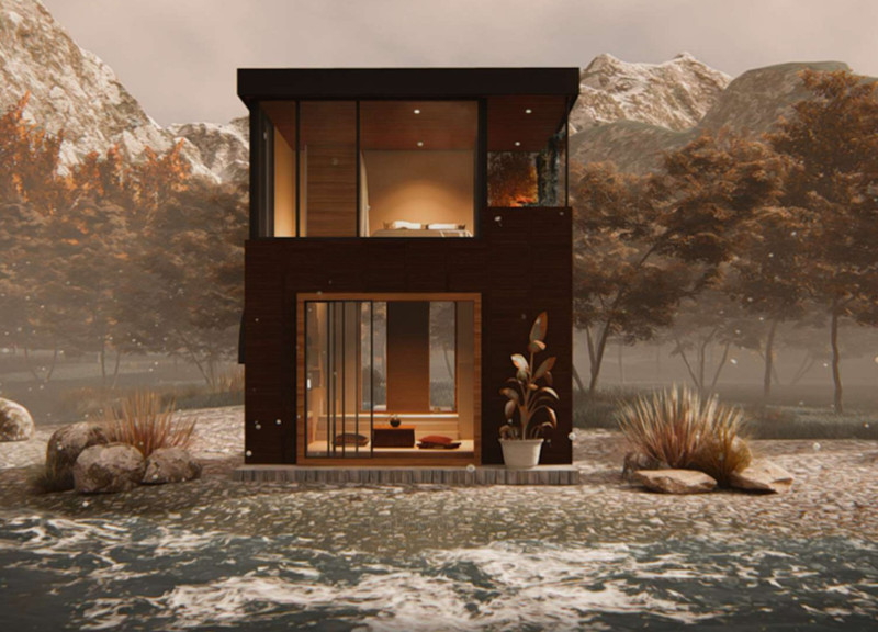 Charred Wooden Shingles and Biophilic Design in a Multifunctional Community Space  