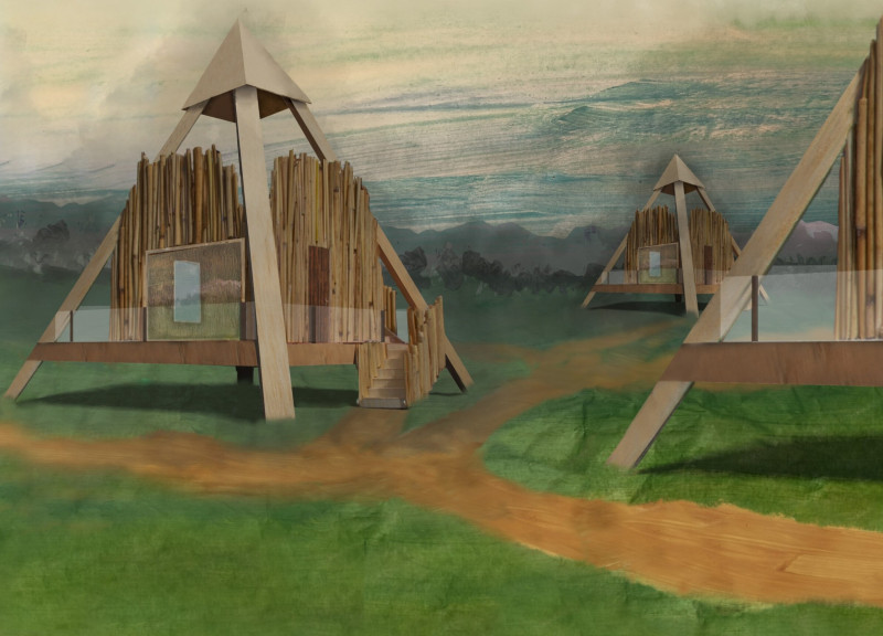 Elevated Pyramid Structures Featuring Natural Thatch and Glulam in Coastal Accommodation
