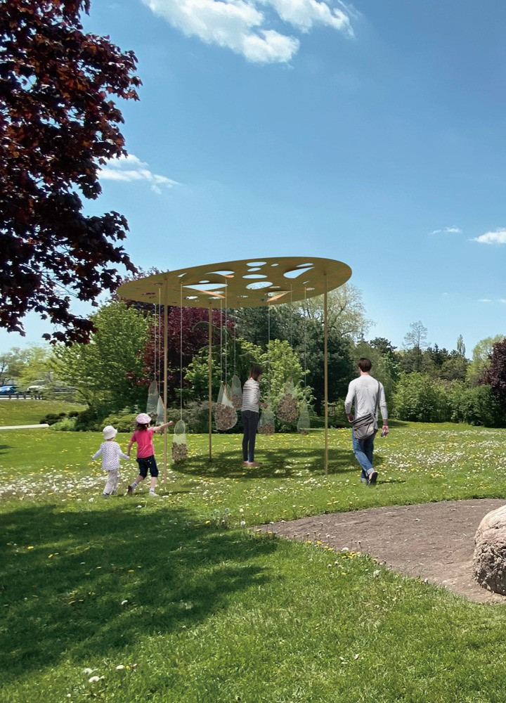 Perforated Copper Canopy Embracing Natural Interaction in a Memorial Space