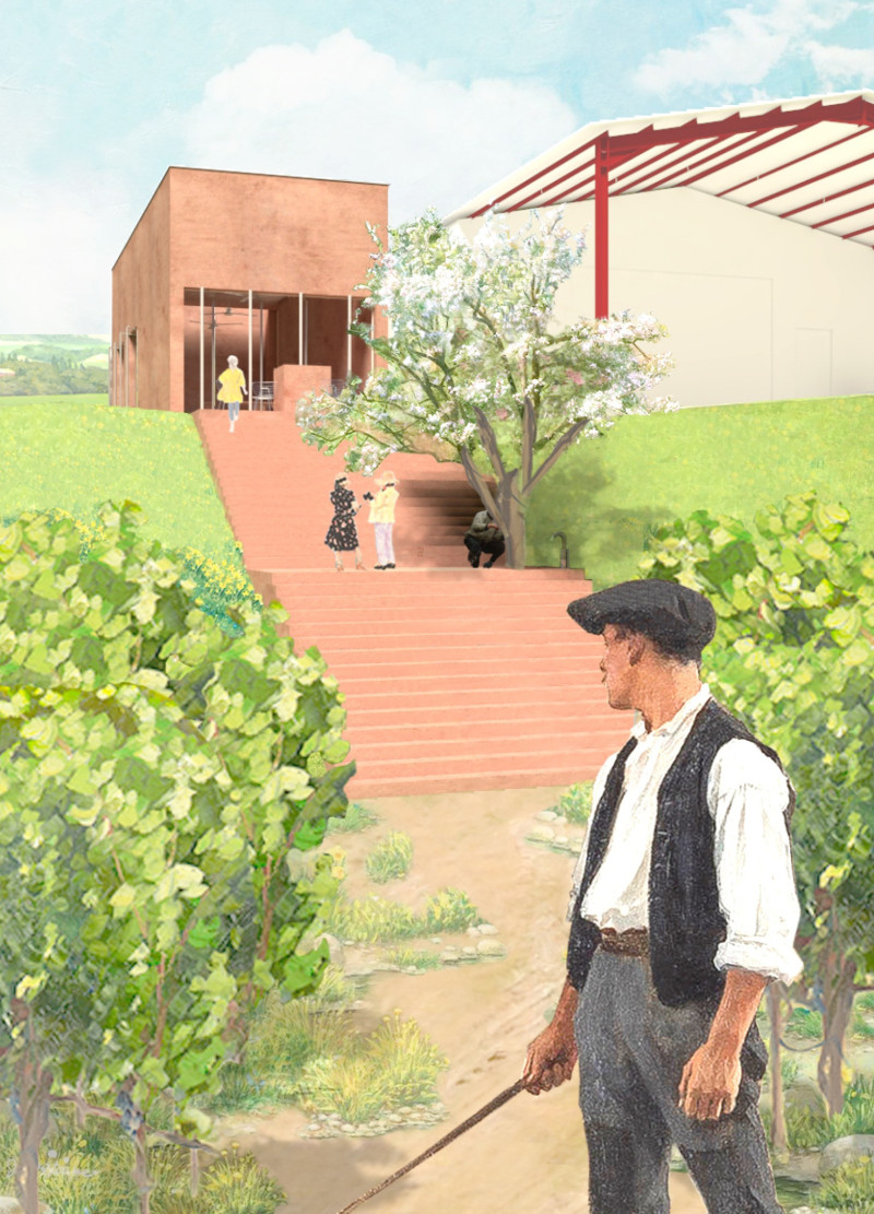 Elevated Views and Terra Cotta Facade Enhance Community Connectivity in Vineyard Setting