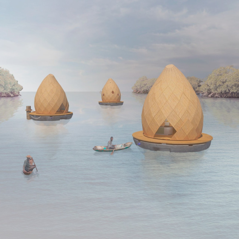 Floating Shelters With Galvanized Steel Hulls And Sustainable Wooden Interiors