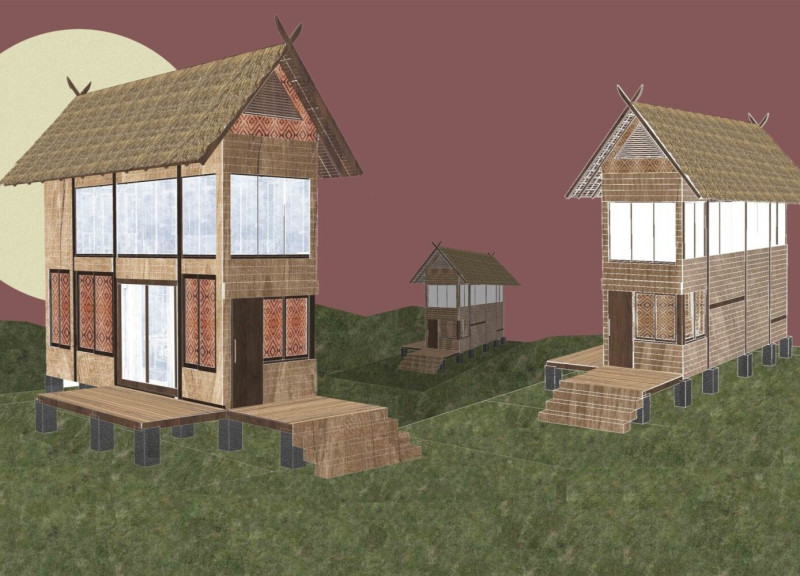 Bamboo Integration and Charred Shingles Define Rural Living within a Multifunctional Habitat  