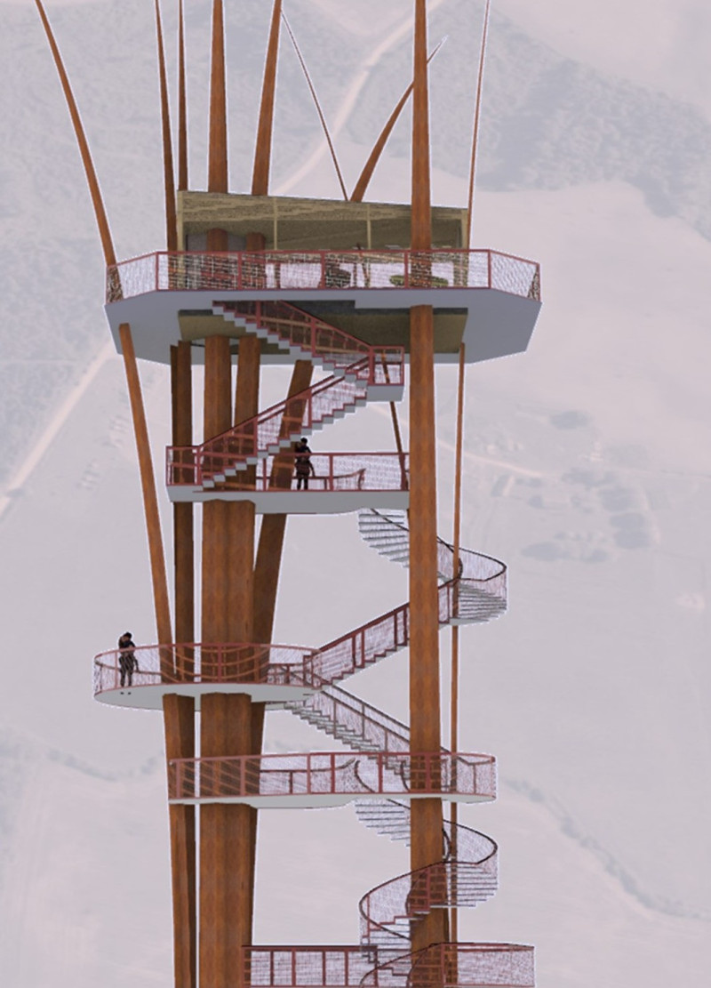 Observation Tower Featuring Cross-Laminated Timber and Weathering Steel in a Natural Landscape