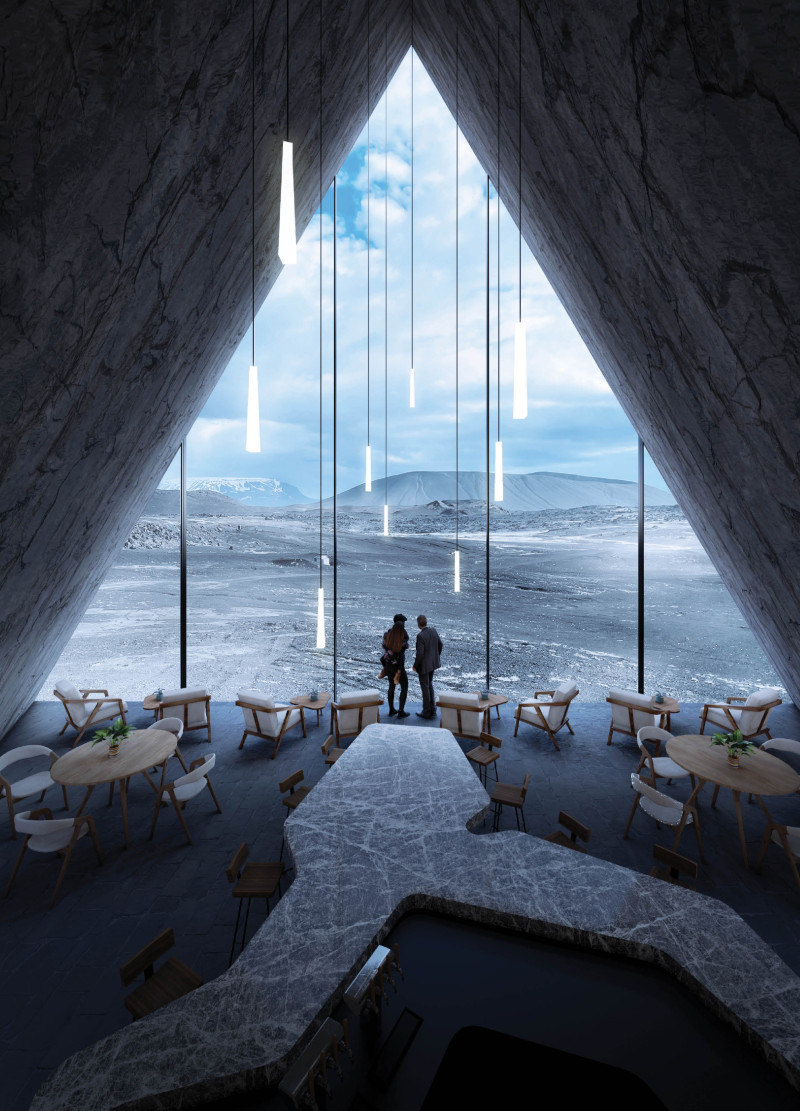 Reflective Glass and Concrete Greenhouse Emphasizing Local Materials and Breathtaking Views