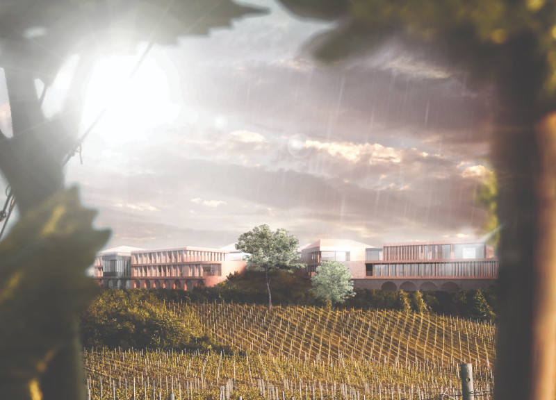 Charred Wooden Shingles and Subterranean Pathways Enhance Vineyard Hospitality Experience