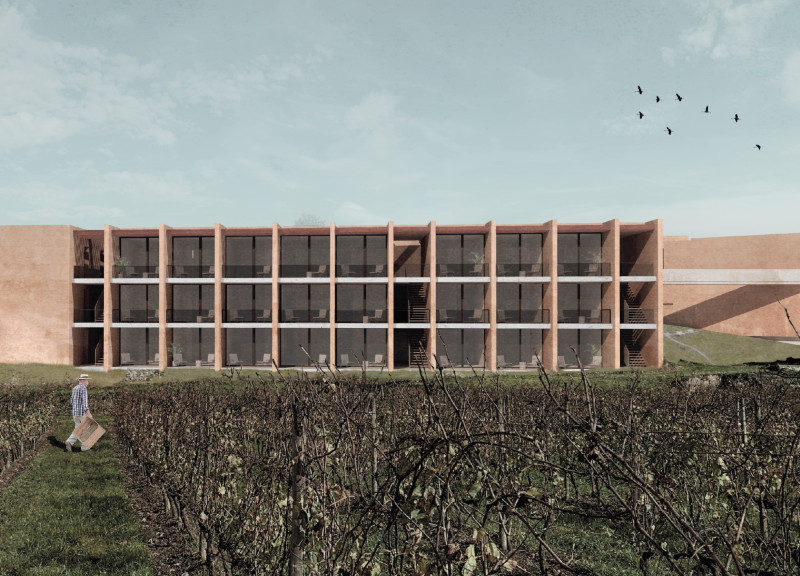 Clay Facades and Expansive Glass Windows in a Contemporary Wellness Retreat  