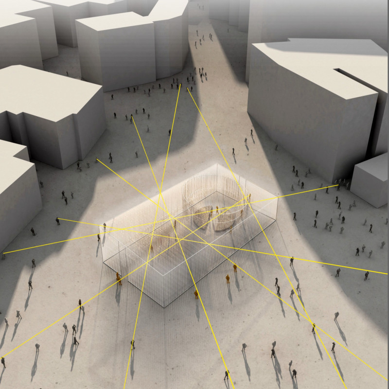 Transparent Acrylic Pavilion With Curved Concrete Seating Designed for Communal Interaction  