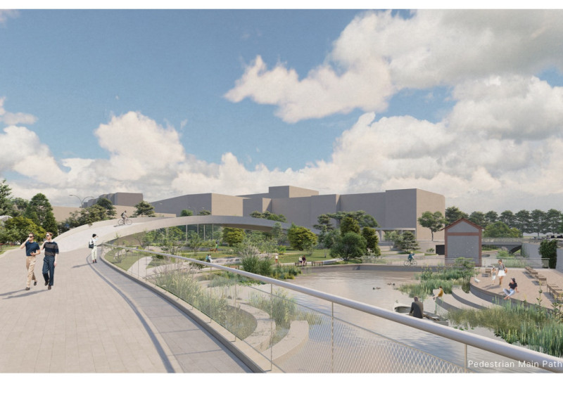 Green Roof Integration with Native Flora and Sustainable Gray Concrete Pathways