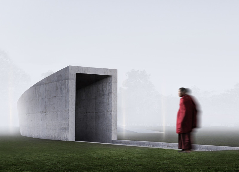 Spiral Concrete Pathway Harmonizing Reflection With Natural Light  