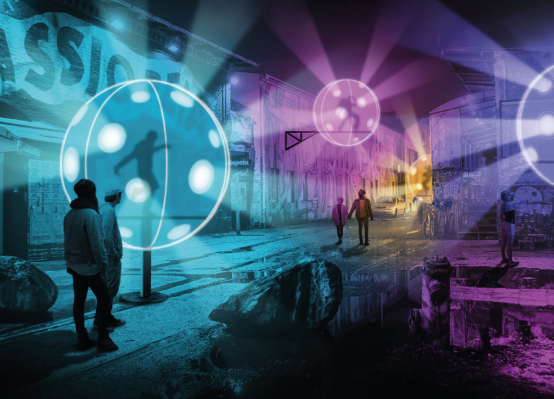 Dynamic Light-Responsive Spheres Crafted from Polycarbonate and Inflatable Fabric for Urban Engagement