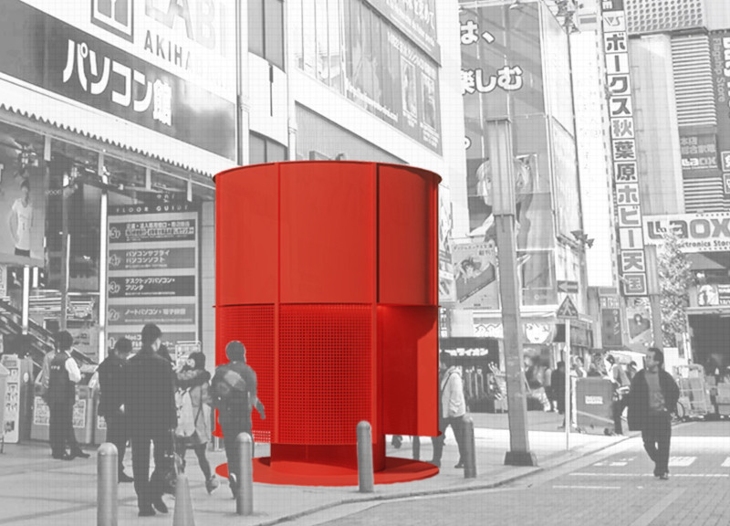 Red Acrylic Sanctuary Formed with Circular Geometry for Urban Meditation  