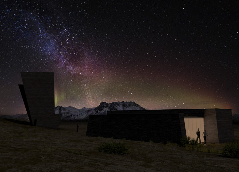 Basalt and Glass Structures Embracing Geology in a Scenic Viewing Experience