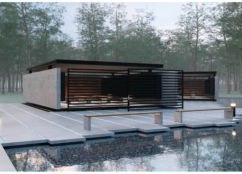 Corten Steel Walls and Light-Filter Wooden Slats in a Remembrance Sanctuary  