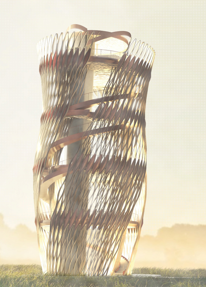 Elevated Observation Tower Crafted From Engineered Timber Within North Latvian Biosphere  