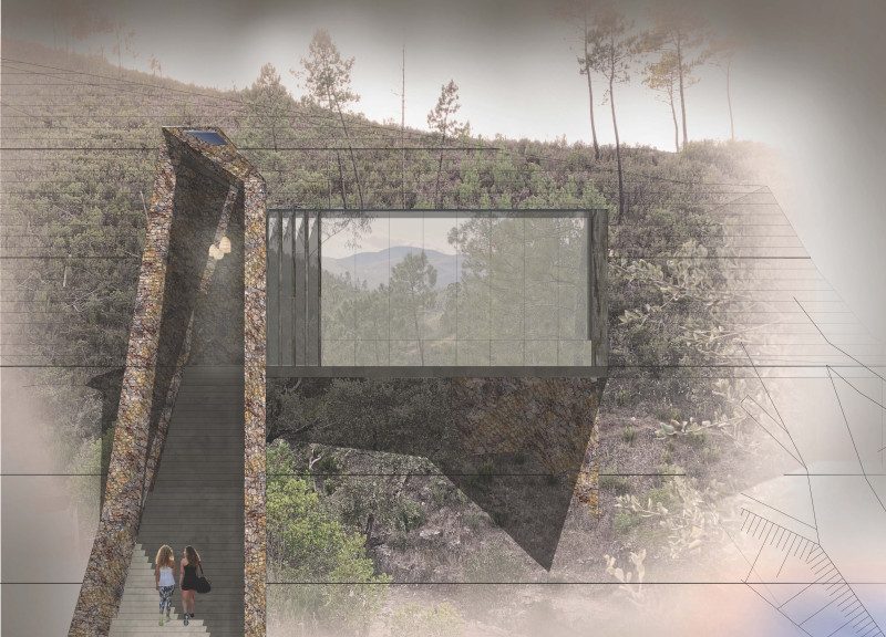 Suspended Staircase and Natural Stone Embrace in a Hillside Yoga Retreat  