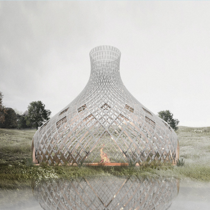 Curvilinear Glass Pavilion Crafted With Recycled Steel and Natural Timber Emphasizing Community Interaction