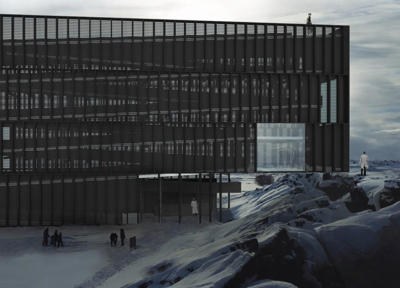 Charred Wooden Shingles Blend Seamlessly with Volcanic Landscape in Dynamic Observation Tower