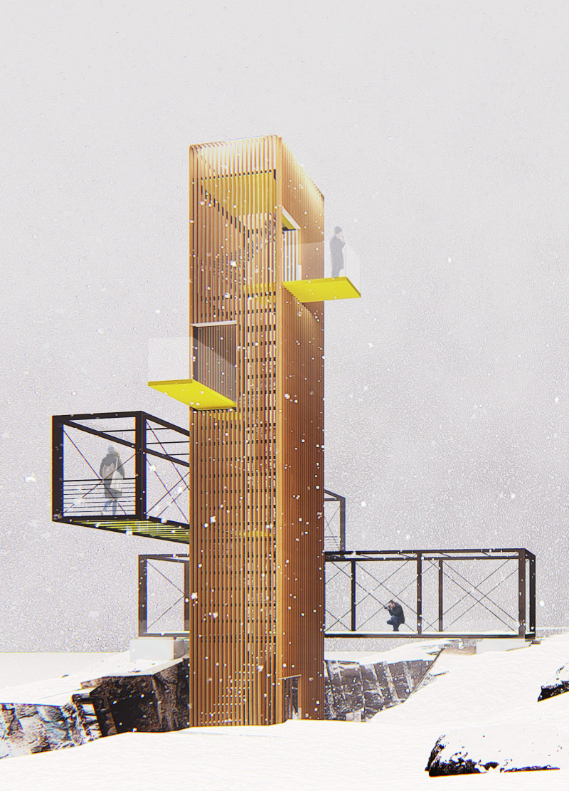 Elevated Shipping Containers with Geothermal Elements in a Nordic Landscape  