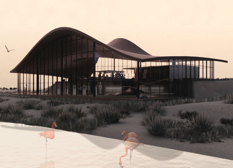 Curvilinear Glass Façade Merging With Sustainable Timber Construction in a Desert Conservation Hub