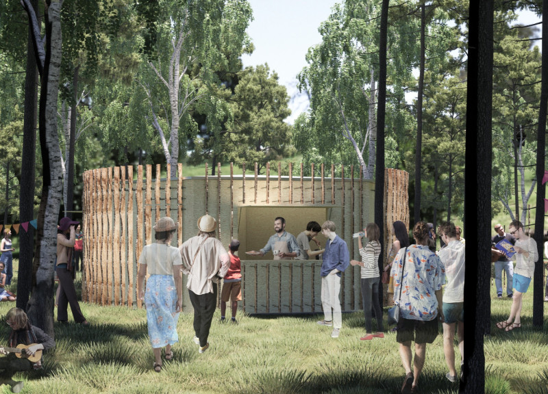 Natural Edge Slats Create Community Hub In Forested Setting With Sustainable Timber Construction