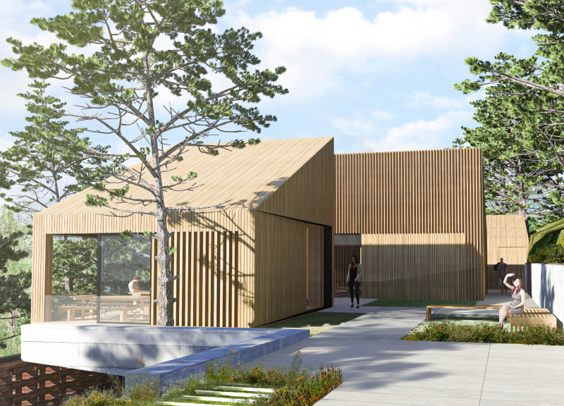 Charred Wooden Shingles and Segmental Brick Construction in a Tranquil Wellness Retreat