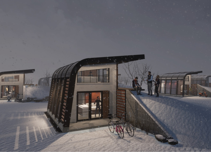 Charred Wooden Shingles and Trombe Wall Systems in a Self-Sufficient Community Dwelling