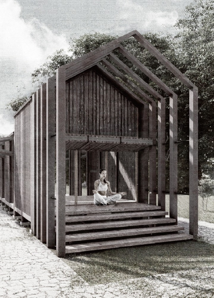 Charred Cedar Retreat Nestled in a Hillside Landscape for Mindful Reflection